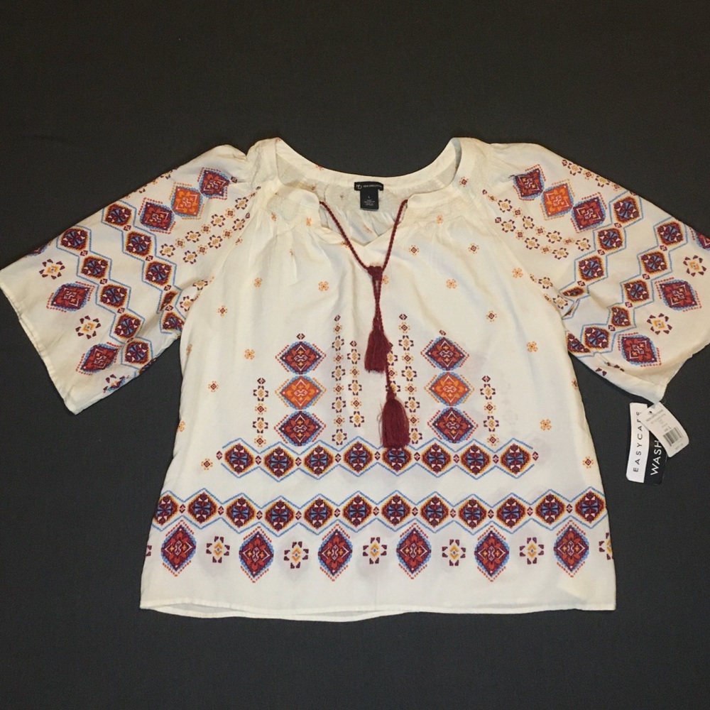 NWT- New Direction Boho Peasant Blouse Top Size L - Picture 1 of 9